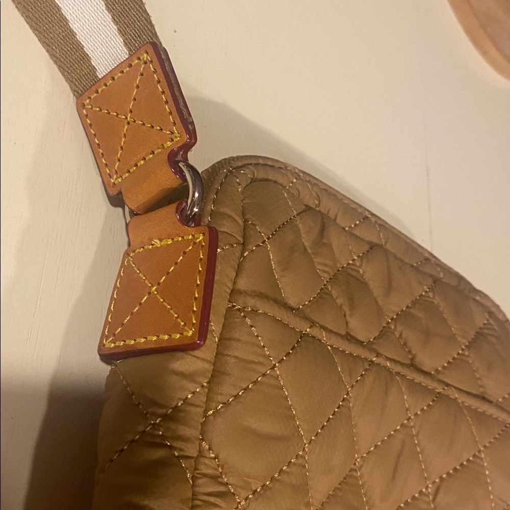 MZ Wallace Quilted Crossbody in Camel Brown with Striped Strap - Picture 3 of 5